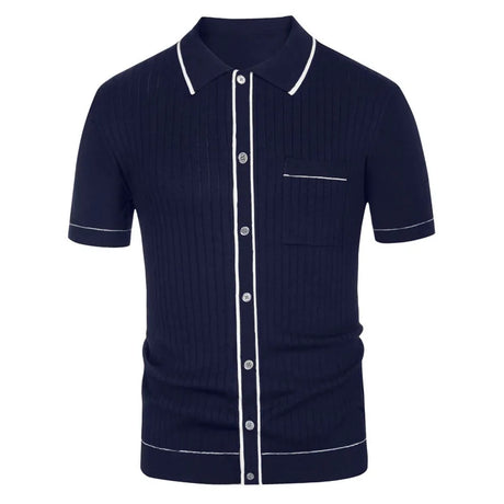 Men's Luxury Knitted Short Sleeve Polo Shirt Casual Patchwork Lapel Button-down Fashion Knitwear Summer Clothing 2024 New