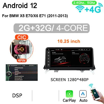 10.25'' Android 12 car Radio autoradio with screen for BMW X5/X6 E70 E71 CCC/CIC Carplay Bluetooth intelligent system Navigation