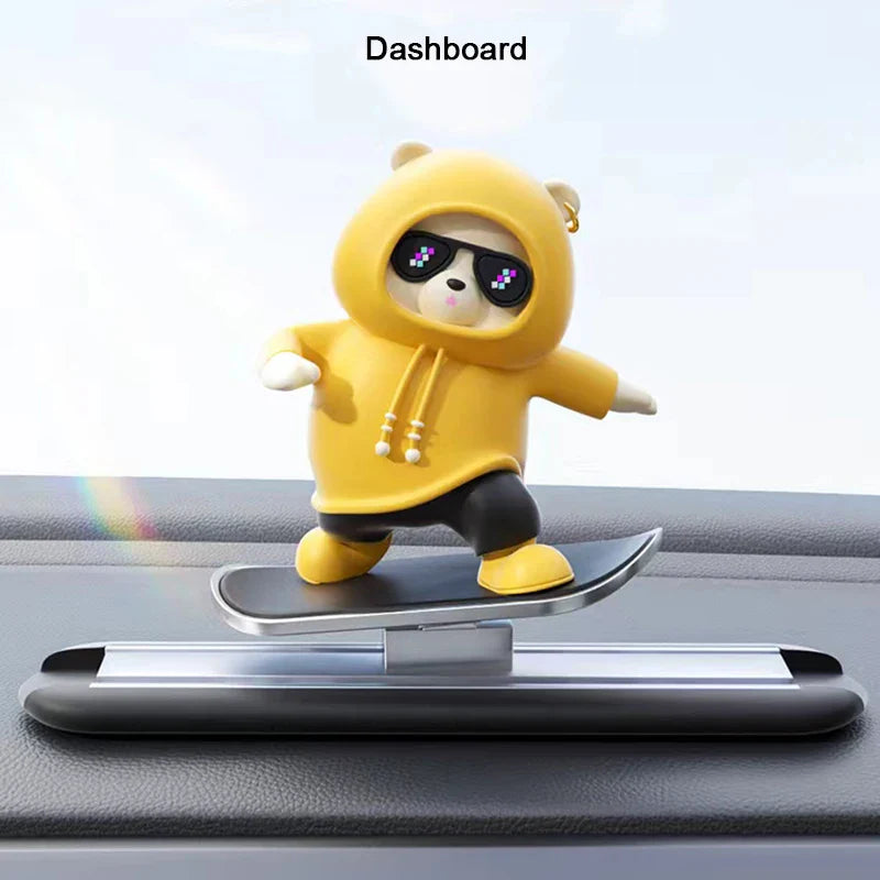 Creative Car Ornament Funny Cartoon skateboarding Bear Removable Festival Gift Car Center Console Decorations Auto Accessories