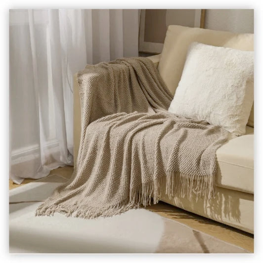 Textile City Corn Grain Waffle Embossed Knitted Blanket Home Decorative Thickened Winter Warm Tassels Throw Bedspread 130x240cm