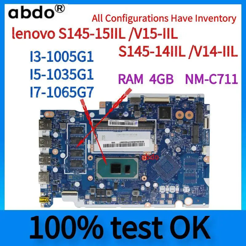 NM-C711.For Lenovo Ideapad S145-14IIL / V14-IIL S145-15IIL / V15-IIL Laptop Motherboard.With I3 I5 I7 CPU and 4GB RAM 100% test