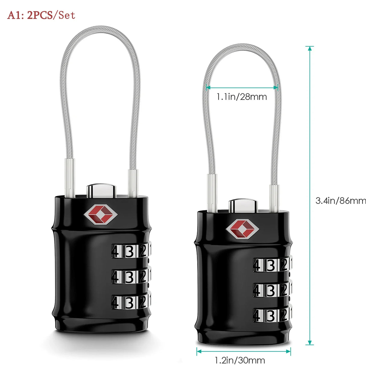 ORIA TSA Approved Luggage Padlocks 3-Digit Combination Travel Lock with Flexible Cable for Suitcase Backpack Laptop Bag Case