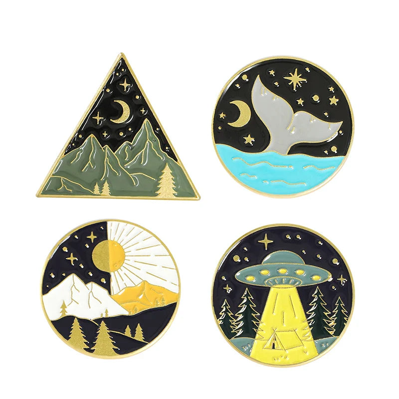 Outdoor Natural Scenery 3-6pcs/set Enamel Pins Custom Cosmic Mountains Travel Brooches Lapel Badges Jewelry Gift for Friends