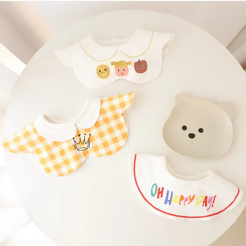 3Pcs Set INS Korean Style Baby Cotton Bibs Cartoon Embroidery Burp Cloths Boys And Girls Care Saliva Towel Kids Accessories