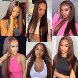 Glueless Chocolate Brown Straight 13x6 HD Lace Front Human Hair Wigs For Women Pre Plucked 360 Full Lace Frontal Wigs Human Hair