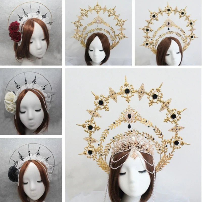 Gorgeous Sun Godmother's Crown Lolita KC Notre Dame Virgin Mary Halo Princess Queen Pope Tiara Headband