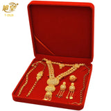 XUHUANG African Big Luxury 4PCS Dubai Gold Color Jewelry Necklace Sets For Women Bridal Wedding Sets 2023 Trend Jewellery Gifts