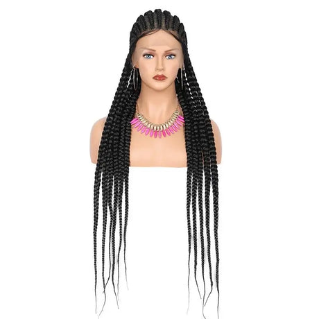 36" Embroidery Full Double Lace Braided Wigs for Women Box Braids Wig with Baby Hair Synthetic Lace Frontal Cornrow Braided Wig