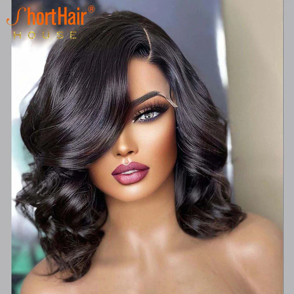 Honey Blonde Lace Front Wig Human Hair Burgundy Transparent Lace Deep Wave Frontal Wig Short Bob Human Hair Wigs for Black Women