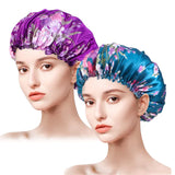 2PCS/LOT Satin Printed Bonnets Women Fashion Countryside Nightcap Flower Edge Home Cap Elastic Beauty And Hair Care Make Up Hat