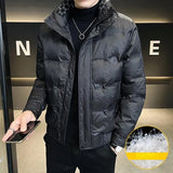 Men Short Lightweight Down Jacket Winter Warm Down Coat Korean Loose White Duck Down Big Pockets Zipper Long Sleeve Outerwear