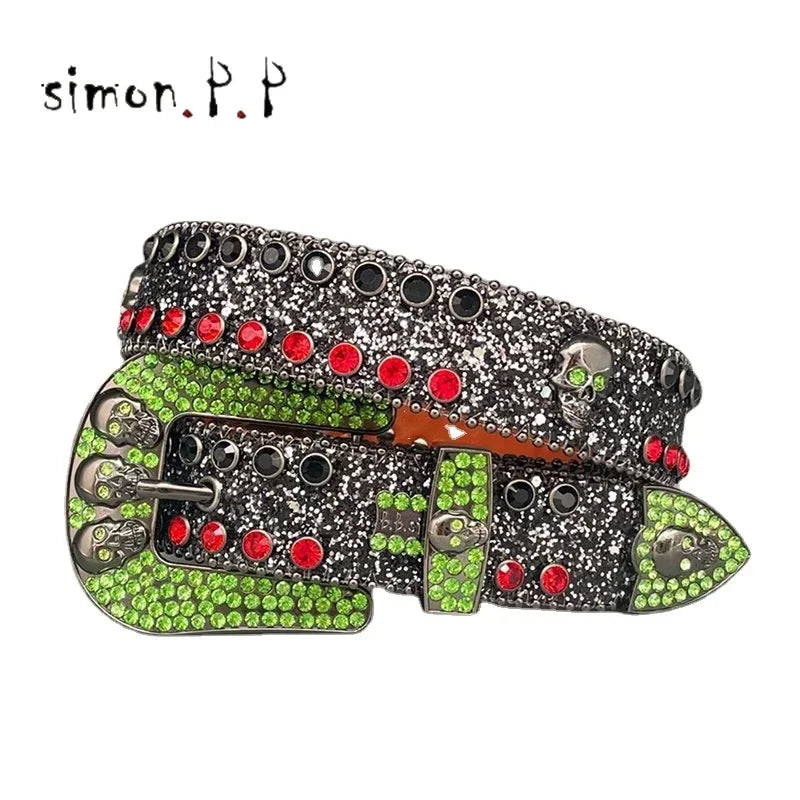 Punk Rock Colorful Rhinestones Belt Studded Western Bling Belts Y2K for Women Men Cowgirl Cowboy with Diamond Ceinture Femme