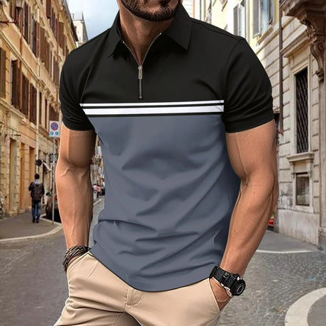 Spring Summer Autumn New Men's Short-sleeved Polo Shirt Sports Fitness Fashion Color Contrast Zipper High Quality Polo Shirt