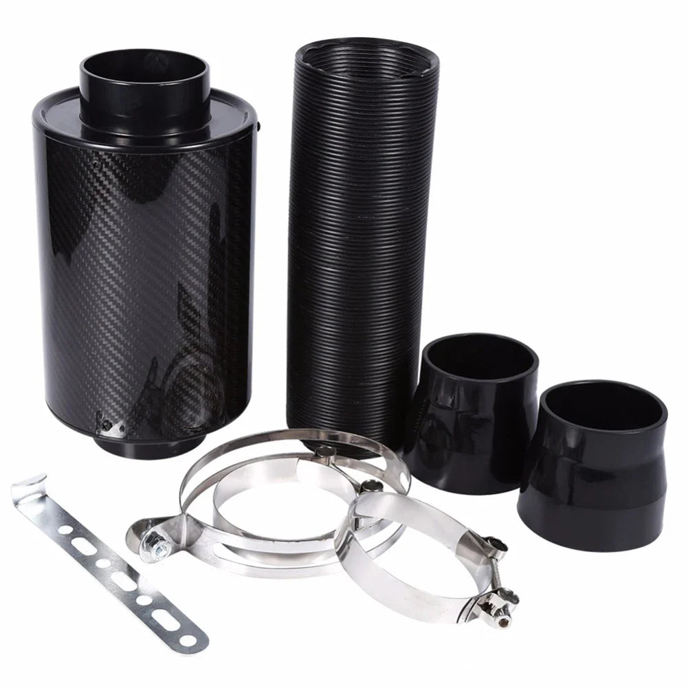 1 Set Universal Car 3 Inch Carbon Fibre Cold Air Filter Feed Enclosed Intake Induction Pipe Hose Kit Universal