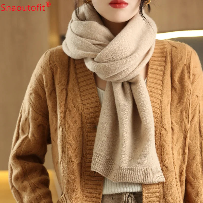 All-Season Pure Wool Knitted Shawl Women's Casual Cashmere Scarf White Sweater Women's Folded Wear Cardigan Shawl Fashion Scarf