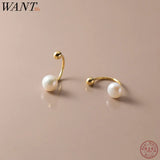 WANTME 925 Sterling Silver Fashion Natural Freshwater Pearl Ear Hook Unique Screw Bead Stud Earrings for Women Piercing Jewelry