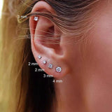 2PCS Small Ear Studs Earrings Cartilage Earrings Colorful Shiny Zircon Titanium Steel Anti-allergic 16G Fashion Jewelry Women