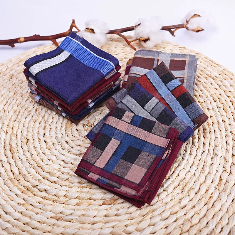 3Pcs 38x38cm Dark Color Square Plaid Striped Handkerchiefs Men Classic Vintage Pocket Cotton Towel For Wedding Party
