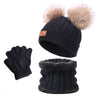 Baby Warm Winter Hats Scarf Gloves 3pcs Set Kids Toddler Bonnet Cute Pompom Knitted Hats Outdoor Warm Infant Accessories 1-5Y