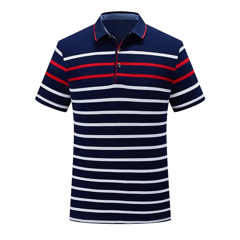 2023 New Summer Men Classic Striped Polo Mens Cotton Short-Sleeved Embroidered Business Casual Hot Polo Shirt Male Dropshipping