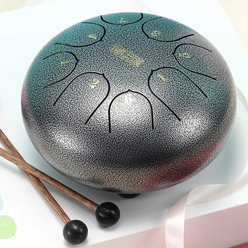 Hluru Glucophone Steel Tongue Drum 6 Inch 8 Notes Ethereal Drum Tone Key C5 Drum Percussion Children Musical Instrument