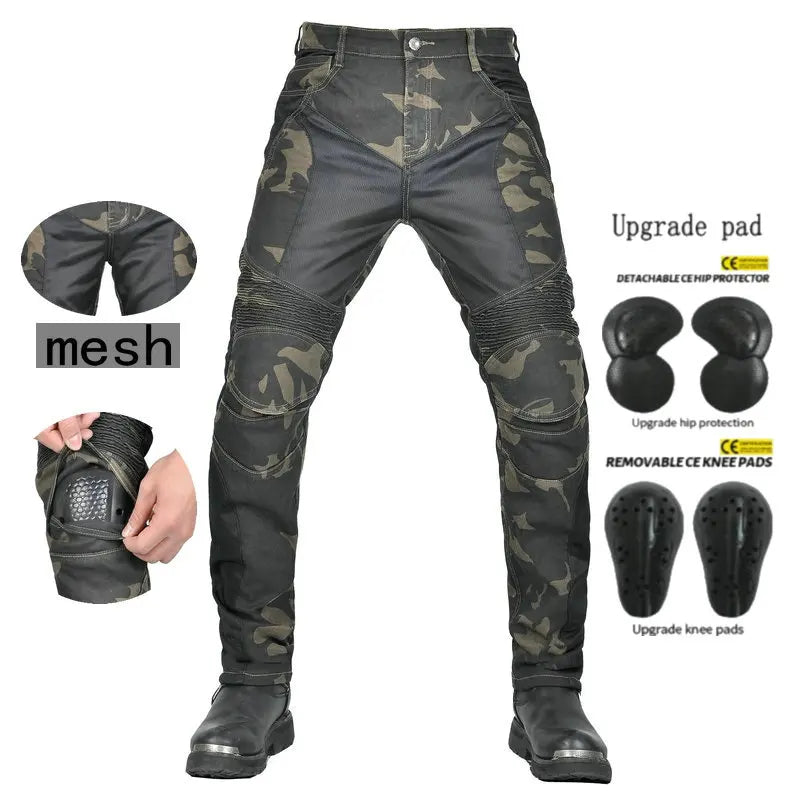 Loong Biker Motorcycle Riding Pants Summer Motocross Super Fit Slim Protection Jeans Mesh Breathable Casual Camouflage Trousers