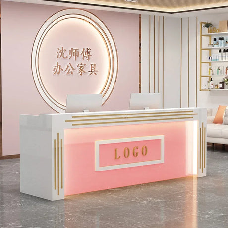 Modern Cash Register Clothing Store Counter Reception Desks Light Luxury Simple Hairdressing Beauty Salon Bar Table with Light