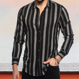 Men's button-up shirt casual business spring and summer large size long-sleeved striped print work daily vacation shirt