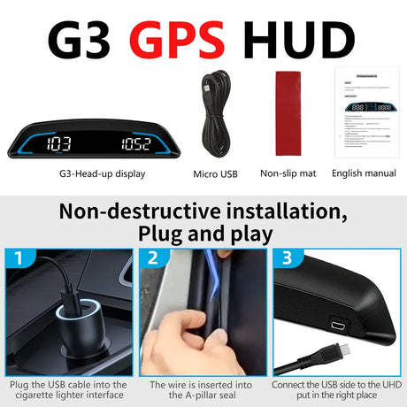 B3 G3 GPS / OBD Multifunctional Car HUD Head Up Display Car Speedometer Accessories RPM Water Temperature Overspeed Alarm