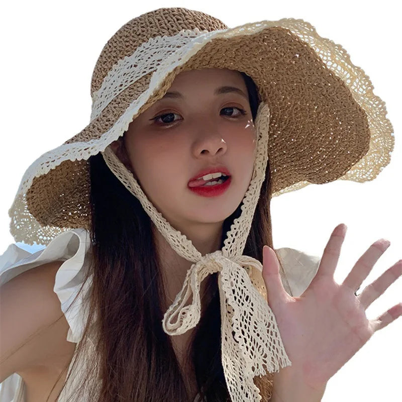 Women's Summer Visors Hat Foldable Sun Hat Wide Large Brim Beach Hats Fashion Lolita Hat Chapeau Femme Beach UV Protection Cap