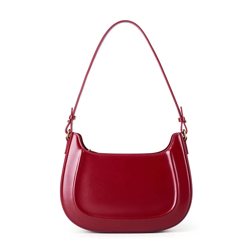 Genuine leather red shoulder bag woman minimalist crossbody bag cowhide handbags female luxury bag armpit bag saddle bag