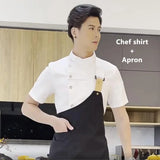 Men Women Chef Jacket Cooking Shirt Apparel Short Sleeve Tops Apron Waiter Waitress Workwear Chef Clothes Cafe Catering Uniform