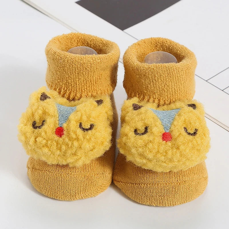 1Pair Winter Baby Boys Girls' Toddler Socks Cartoon Cotton Socks Infant Non-skid Socks Leg Warmers Cute Plush Socks For 0-1T