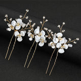 3pcs White Flower U Shaped Hairpin Pearl Elegant Hair Clips Hair Jewelry Accessories For Women Wedding Head Ornaments Hairpins