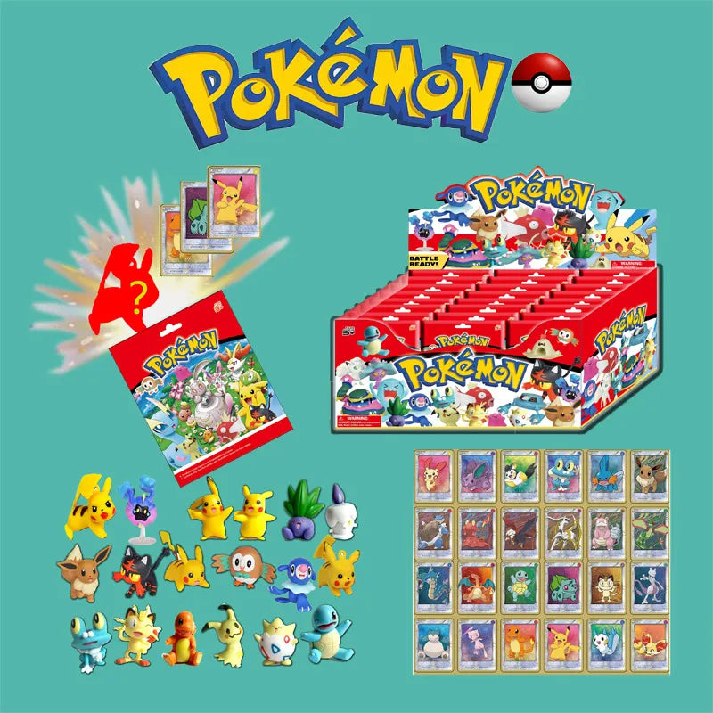 24pcs/set Pokemon Pikachu Blind Box Anime Action Figure Model Doll And Charizard Playing Cards Psyduck Toys For Children's Gift