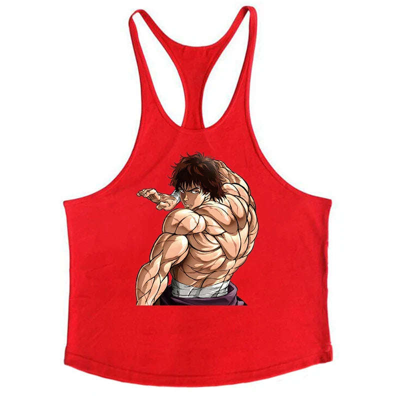 Anime Baki Hanma Stringer Tank Top for Men Cotton Y-Back Vest Tees Tops Muscular Training Undershirt Gym Workout Bodybuilding