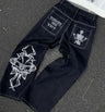 Y2K Jeans Mens Hip Hop Retro Skull Embroidery Washed Baggy Denim Pants New Straight Casual Loose Wide Leg Trouser Streetwear