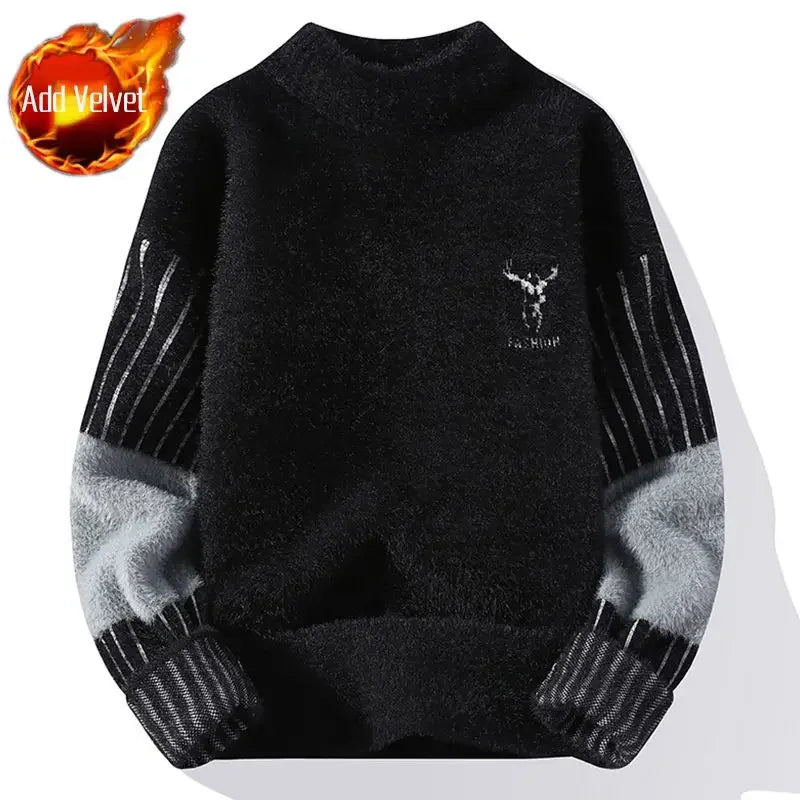 Men's Clothing No Hoodie Knit Sweater Male Pullovers Fleeced White Free Shipping Large Big Size Neck Korean 2023 Autumn X Plus A