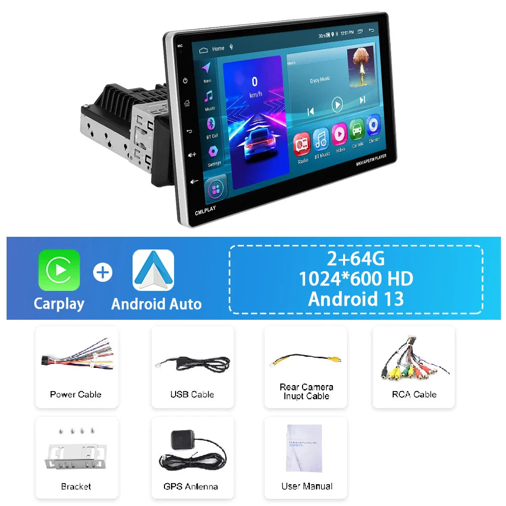 Podofo 9'' 1Din Android Car Radio Carplay Android Auto Automotive multimedia 2+64G Intelligent Car System Car Stereo