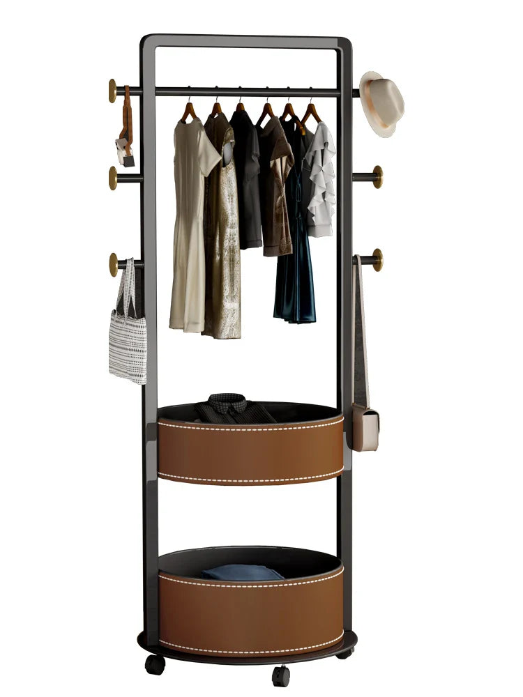 Movable coat rack bedroom saddle leather storage floor hanger furniture