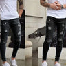 Men High street Stylish Ripped Skinny Pencil Jeans Men Solid color Slim Holes Simple style Casual Denim Pants