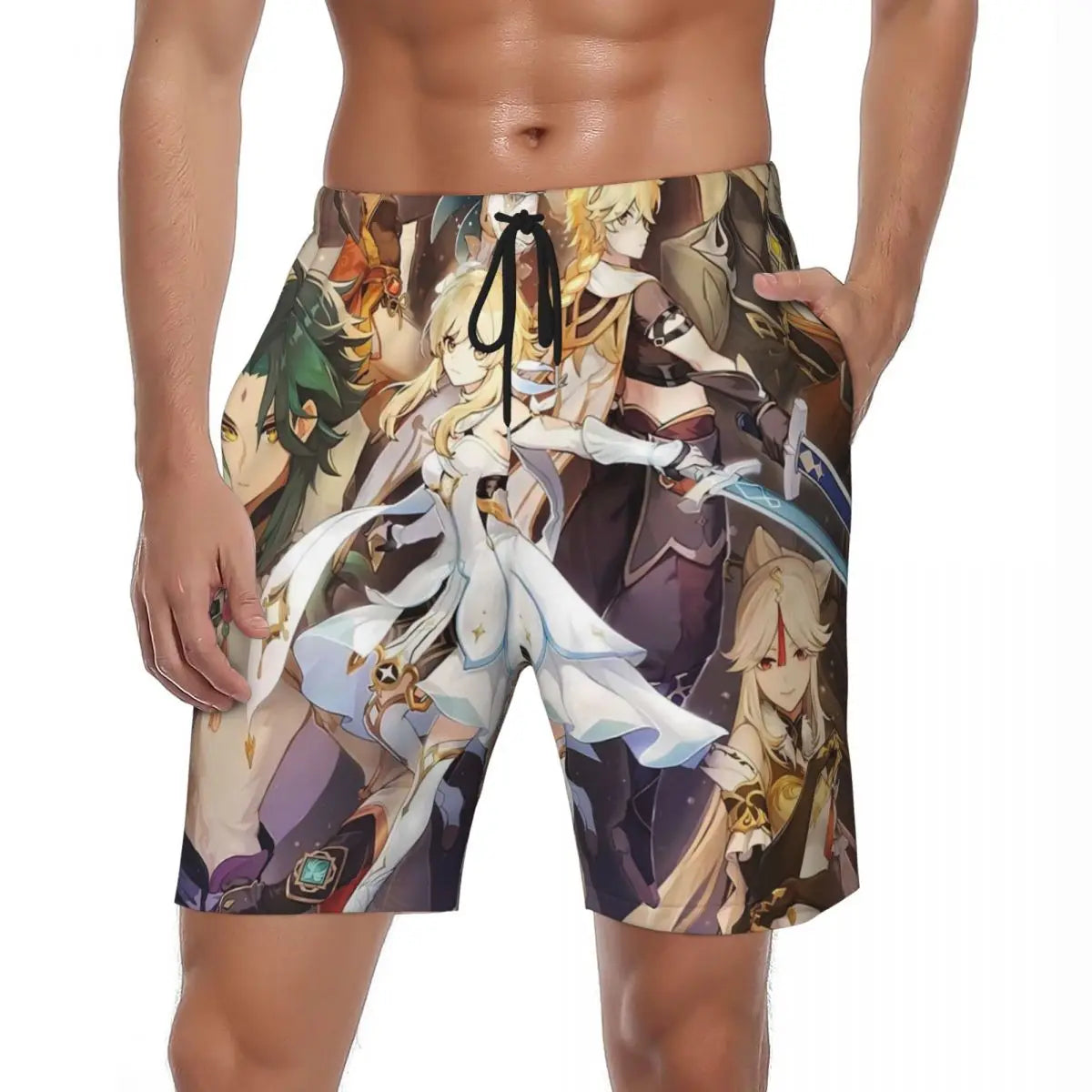 Genshin Impact Board Shorts Summer Anime Print Running Beach Short Pants Men Breathable Classic Custom Large Size Beach Trunks