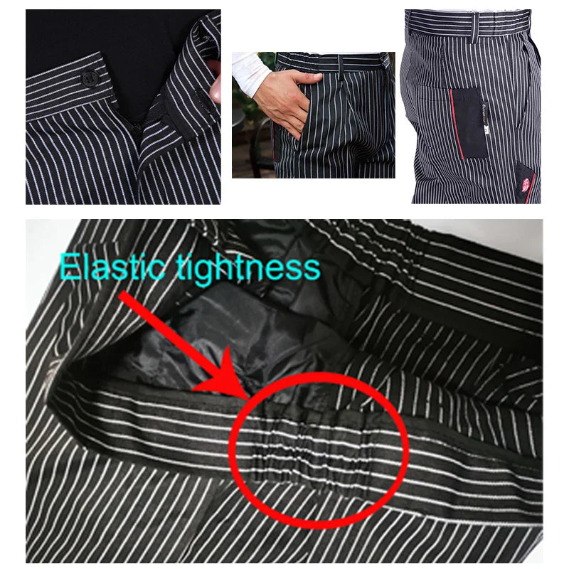 Chef Pants for Men Restaurant Kitchen Unisex Cook Works Catering Elastic Trousers Chef Zebra Pants Chef Bottoms Uniform Men