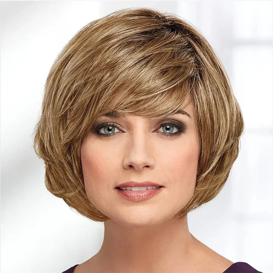 HAIRJOY Synthetic Hair  Women Short Straight Ombre Bob Wig with Bangs Blonde Silver Brown  Red