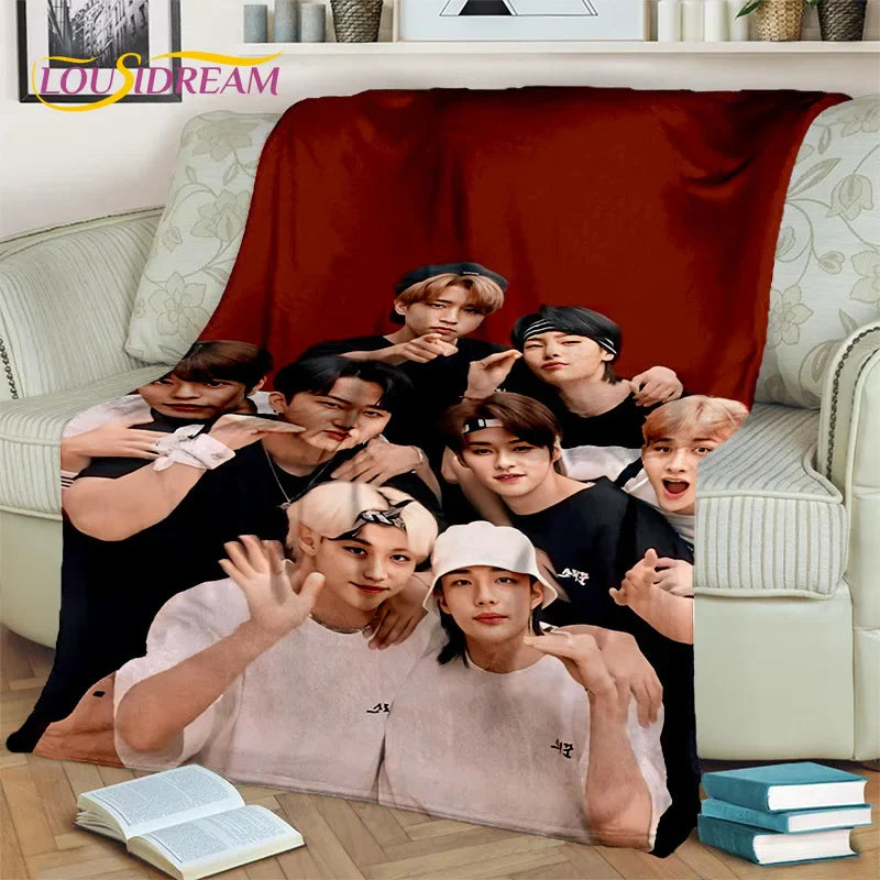 Korea Singer 3D Kpop Stray Kids Blanket,Soft Throw Blanket for Home Bedroom Bed Sofa Picnic Travel Office Rest Cover Blanket Kid