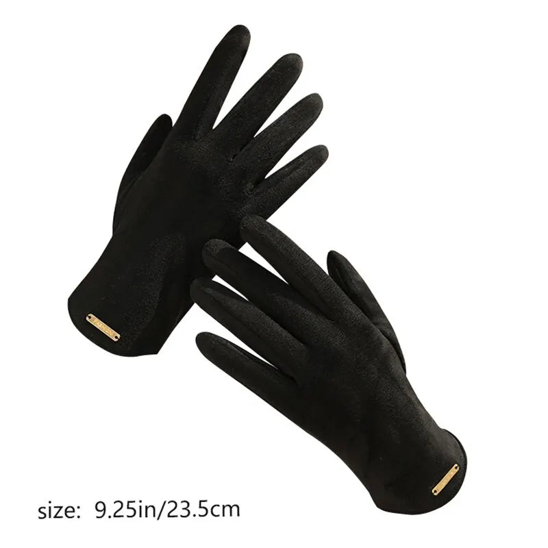 New Winter Padded Warm Gloves Cute Solid Color Suede Can Touch Screen Riding Ski Gloves For Women