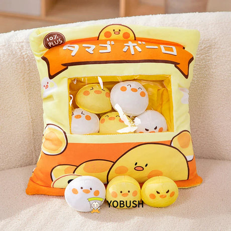 Cartoon Ramen Puff Cookie Bag Bubble Tea Plush Pillow Stuffed Kawaii Animals Axolotl Yellow Duck Bat Bunny Small Balls Candy Bag