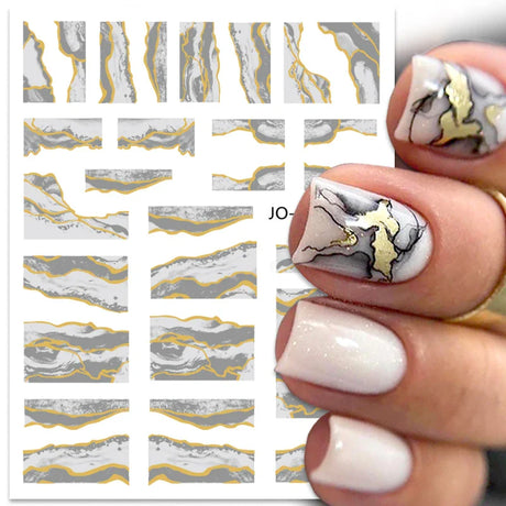 3D Silver Frame Nail Sticker Silver Bronzing Stripe Lines Sliders For Nails Tribal Pattern Decals Marble Blooming Nail Tattoos