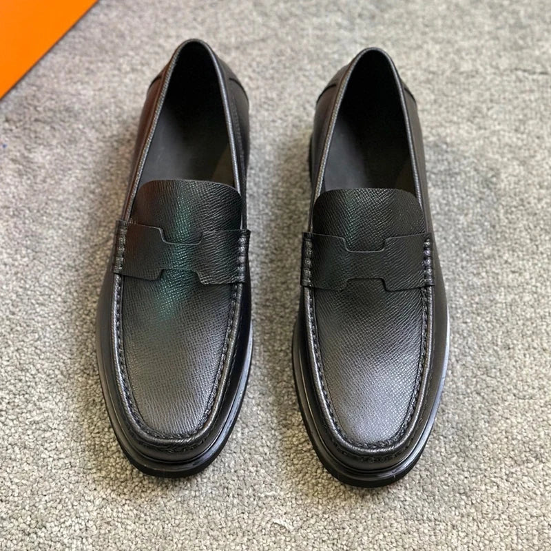 THIGWJH Black Epsom Leather Loafers Luxury Designer Classic minimalist style Daily casual business men's shoes