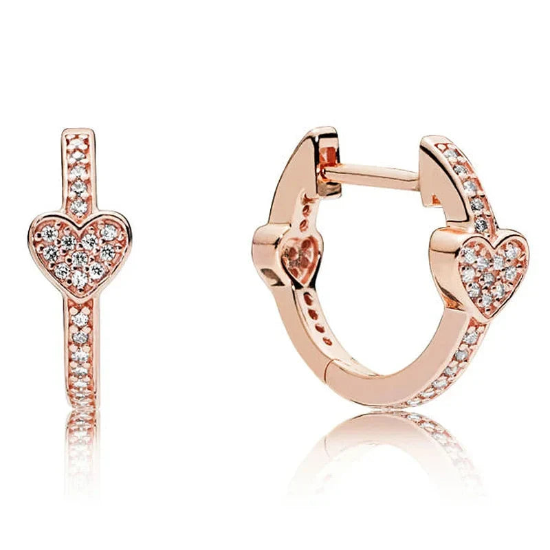 Rose Gold Hoop Earrings For Women 925 Silver Original Pave CZ Heart Ciecle Star Moon U Shape Earrings Luxury Wedding Jewelry